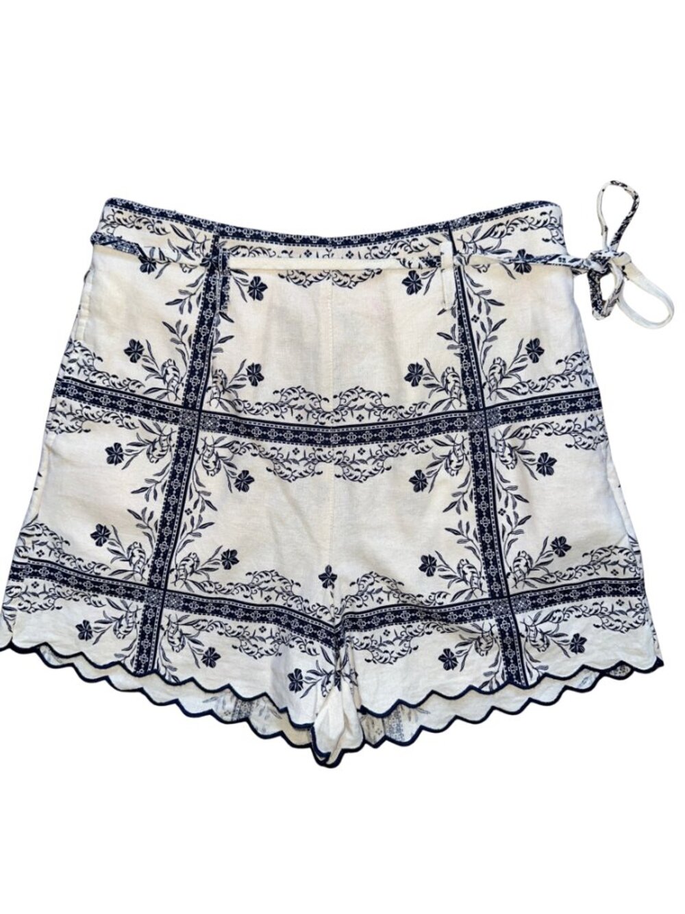 NWOT A New Day Blue White Floral Linen Blend Scalloped Shorts Size 2 - Picture 10 of 11